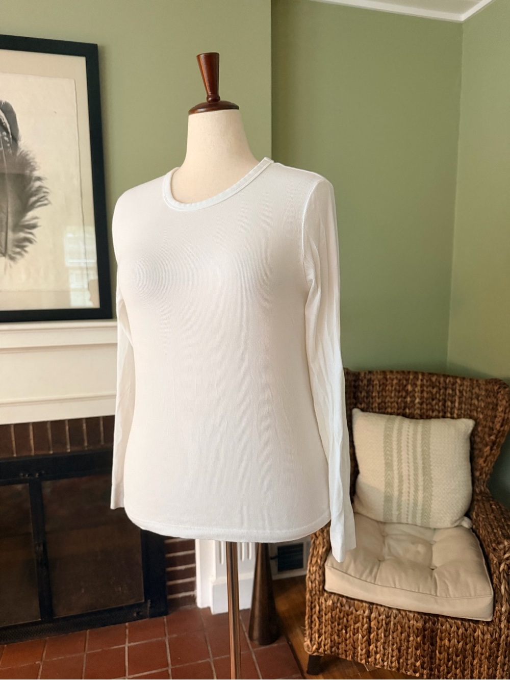 Banana Republic White Ribbed Long Sleeve Crewneck T-Shirt - Size  XL
